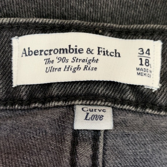 Abercrombie & Fitch Jeans Womens 18 LONG Black The 90s Straight Ultra High Rise - Picture 2 of 7